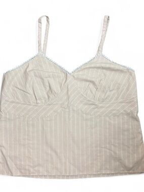 Venezia Beige Striped Cami Top Cotton Lace Trim Womens Plus Size 18